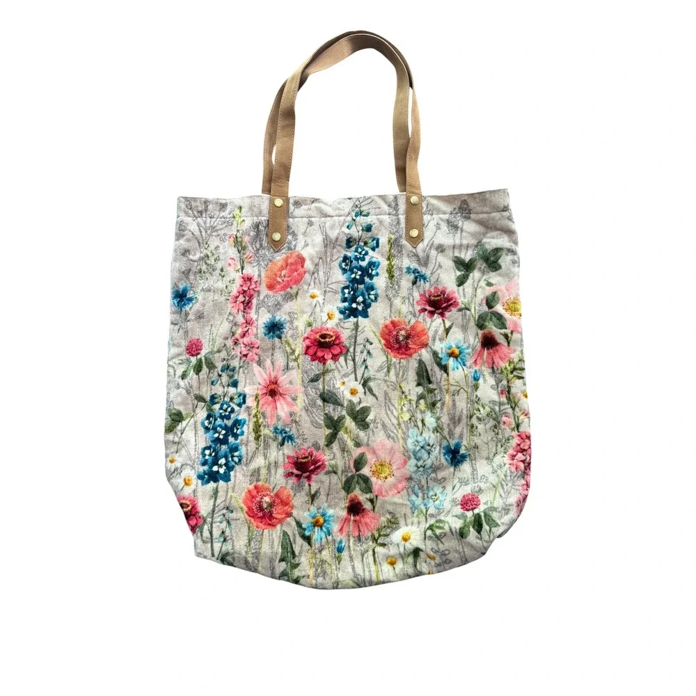 Wildflower Floral Velvet‎ Cotton Tote Bag Multicolor Garden Print RN 96998 India